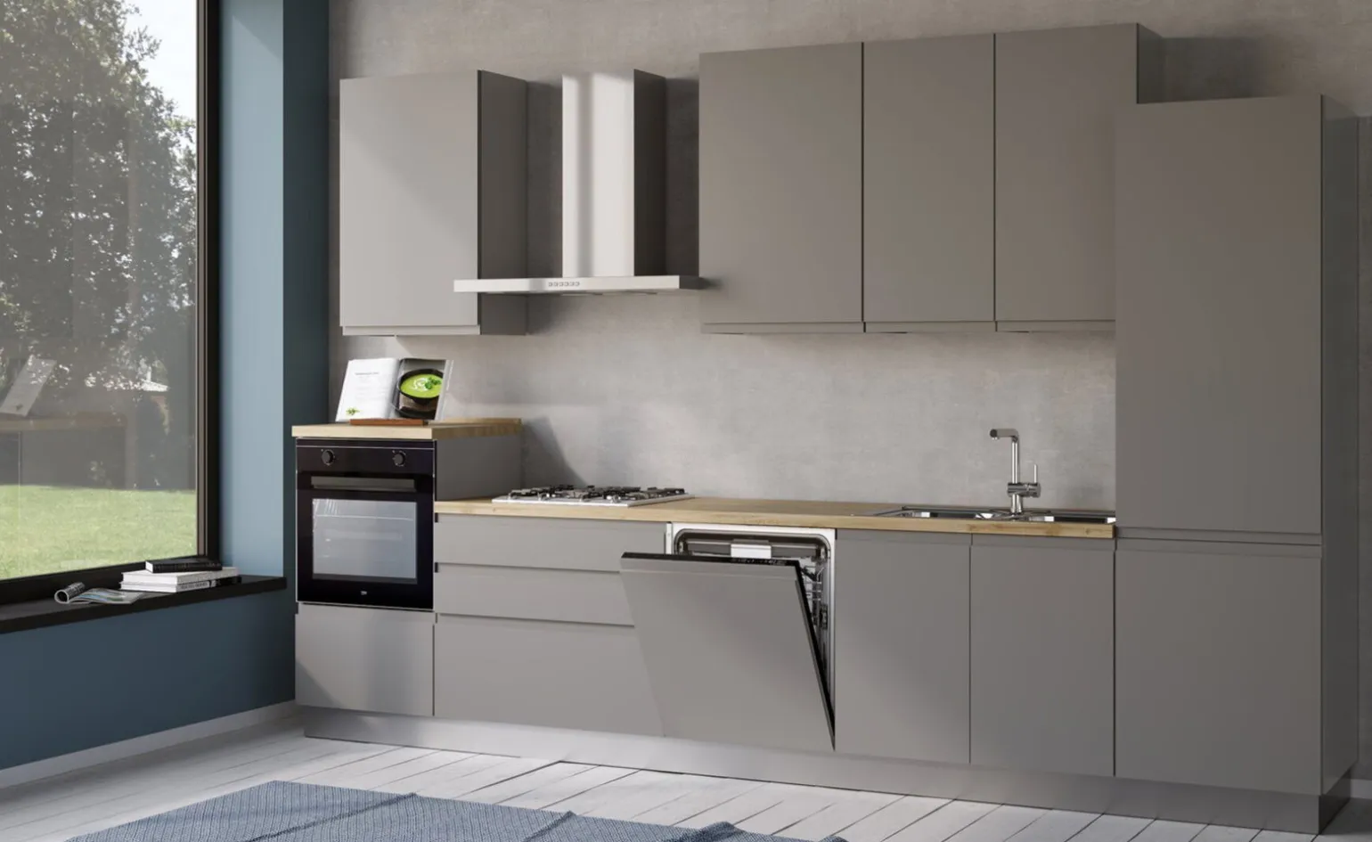 Iris cucina 360 cm colore grigio chiaro con lavastoviglie