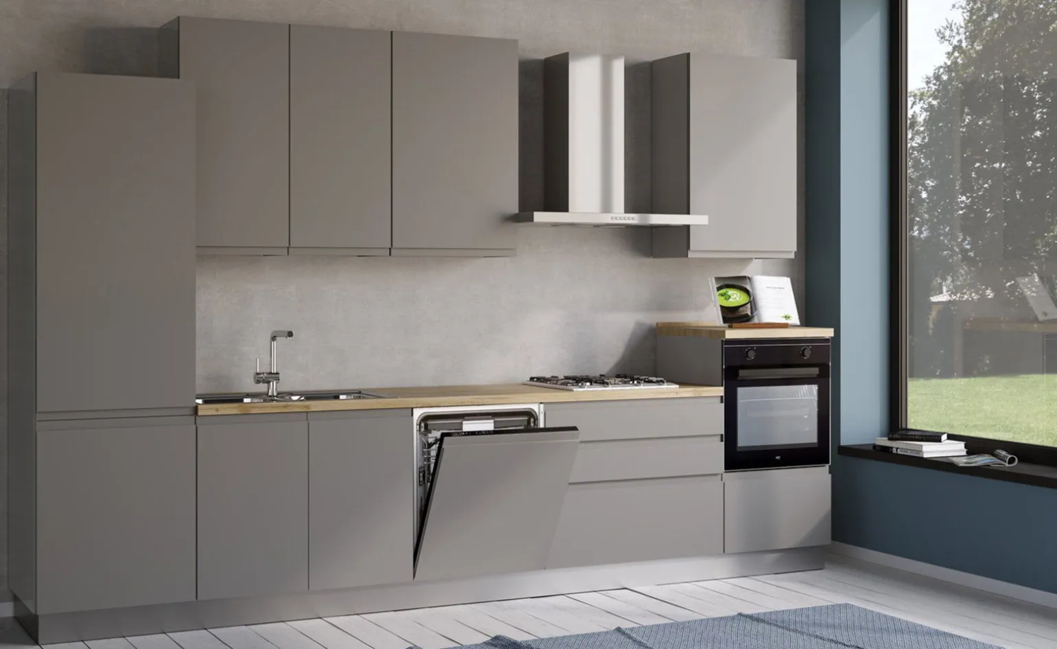Iris cucina 360 cm colore grigio chiaro con lavastoviglie