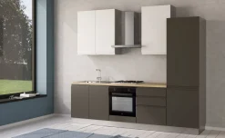 Iris cucina 270 cm colore grigio scuro e bianco opaco con frigo