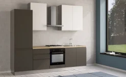 Iris cucina 270 cm colore grigio scuro e bianco opaco con frigo