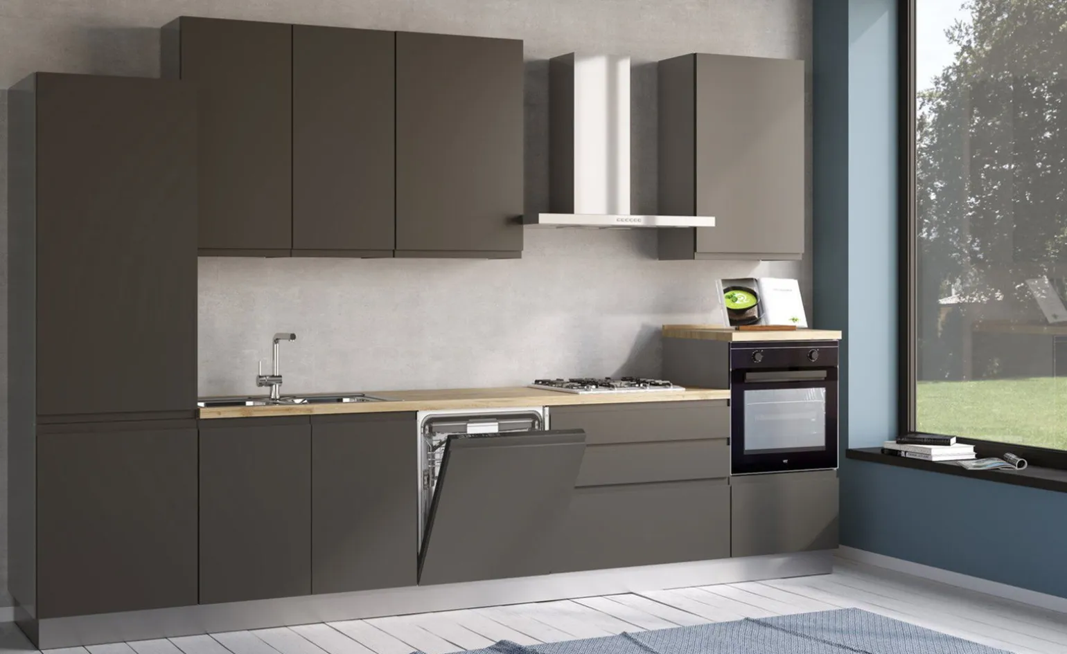Iris cucina 360 cm colore grigio scuro con lavastoviglie