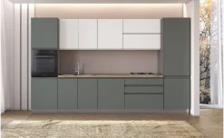 Iris Plus cucina 360 cm con piano a gas, verde e bianco opaco
