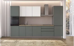 Iris Plus cucina 360 cm con piano a induzione, verde e bianco opaco