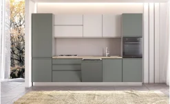 Iris Plus cucina 330 cm con piano gas, verde e bianco opaco