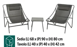 Kyros Set lounge 2 poltrone e tavolino, grigio