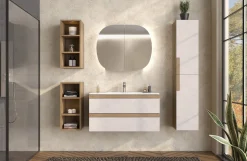 Laura mobile bagno componibile con lavabo, pensili a giorno, colonna e specchio LED