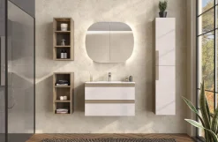 Laura mobile bagno componibile con lavabo, pensili, colonna e specchio LED