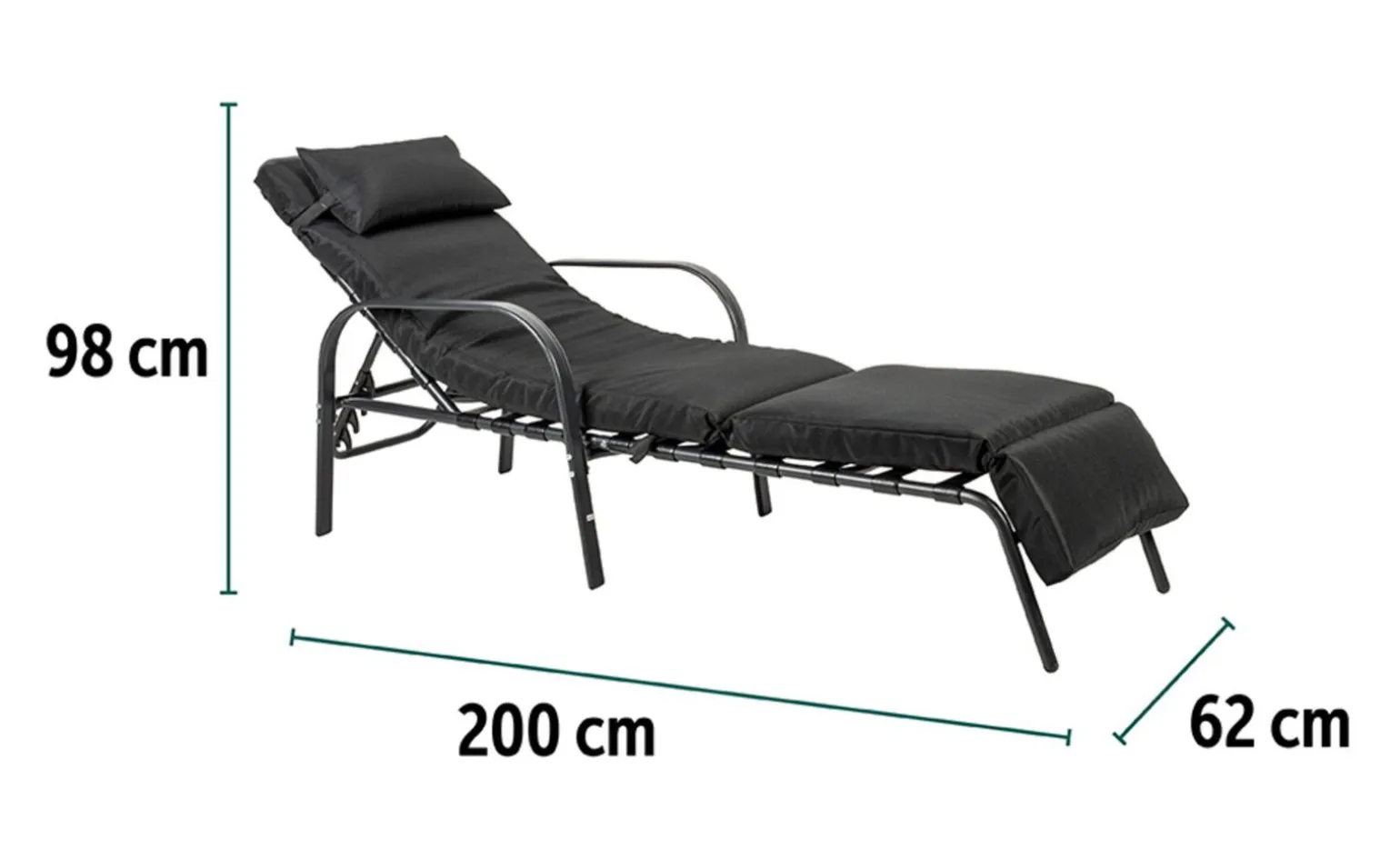 Lettino lounge Relax – schienale reclinabile – nero