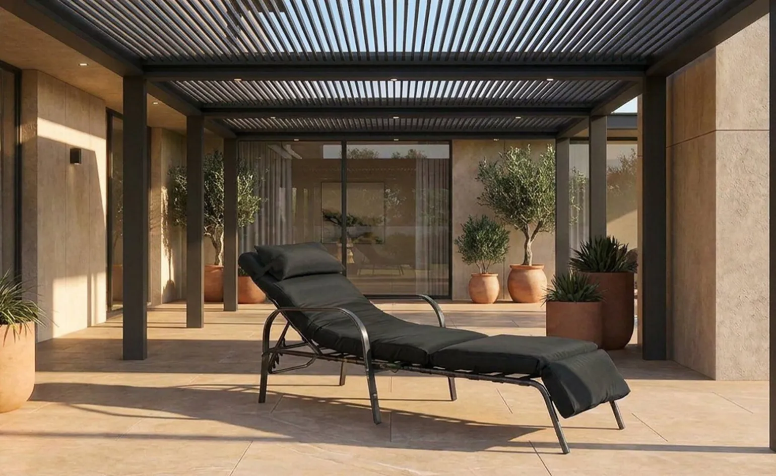 Lettino lounge Relax – schienale reclinabile – nero