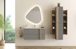 Lorena mobile bagno 100 cm con lavabo, librerie a giorno, colonna e specchiera LED