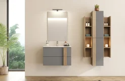 Lorena mobile bagno 80 cm con lavabo, librerie a giorno, colonna e specchiera LED