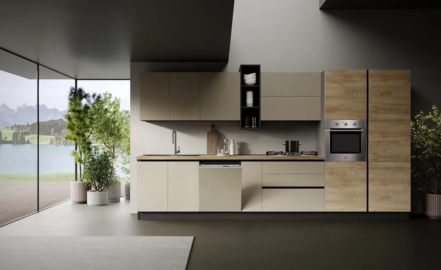 Maila cucina 393 cm colore quercia e argilla