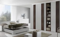 Monica camera matrimoniale bianco e noce scuro, letto con contenitore e libreria