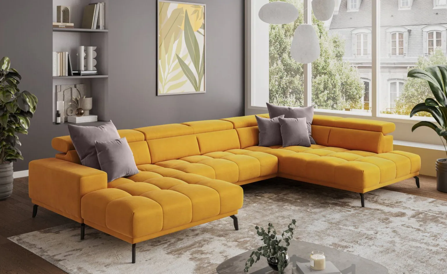 Narciso divano relax doppio angolo in tessuto giallo