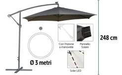 Ombrellone LED Luce – Ø300 cm, LED nelle stecche – grigio
