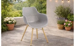 Paros sedia in acciaio effetto legno, piano grigio chiaro