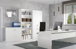 Pixel ufficio componibile color betulla con una scrivania, 3 armadi