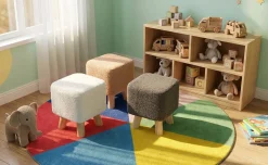 Pouf in tessuto con gambe in legno h26 cm