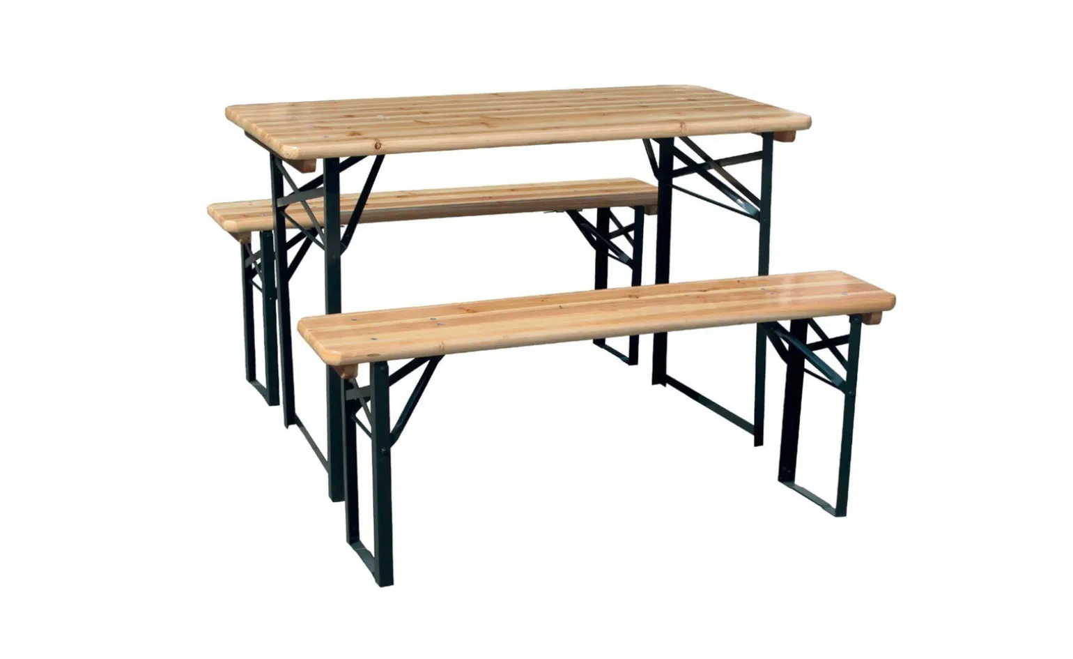 Set birreria, 2 panche e tavolo in legno naturale, 200x70 cm