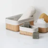 Set 3 cestini in bamboo con fodera in tessuto