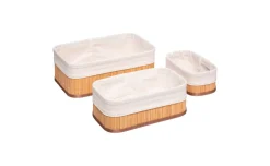 Set 3 cestini in bamboo con fodera in tessuto
