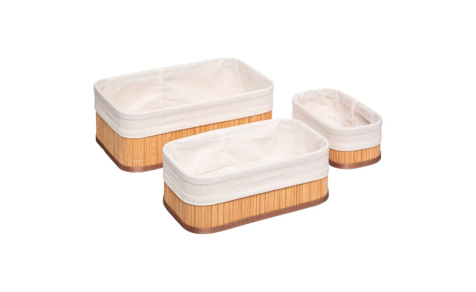 Set 3 cestini in bamboo con fodera in tessuto