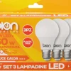 Set 3 lampadine goccia 9 W calda E27