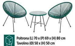 Set lounge Calipso 3 – 2 poltrone e tavolino – verde