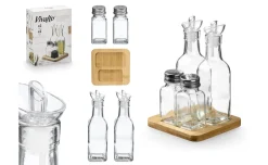 Set oliera acetiera con sale e pepe, con base in legno