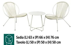 Set tavolino Calipso – tavolino e 2 sedie – bianco