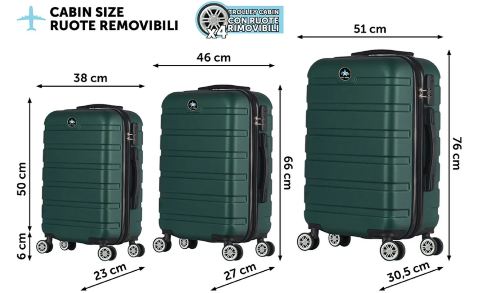 Set 3 trolley Panama verde