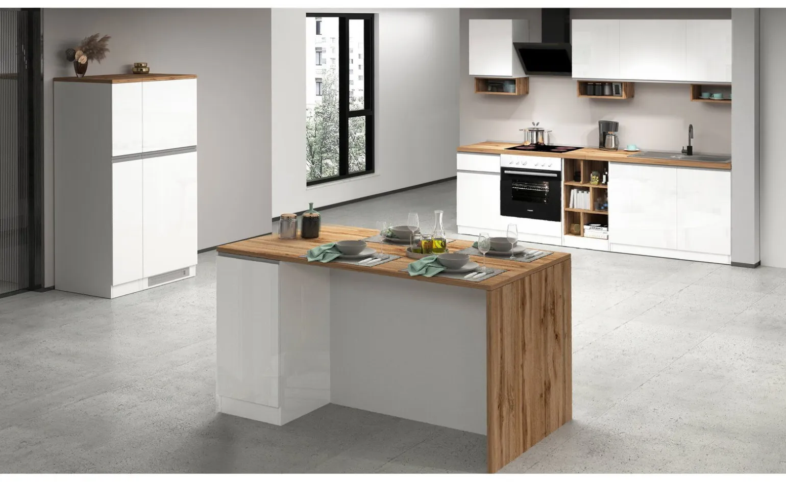 Snack isola 2 ante bianco lucido/rovere L160 cm