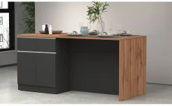 Snack isola 4 ante, 4 cassetti antracite opaco/rovere L200 cm