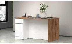 Snack isola 2 ante, 2 cassetti bianco lucido/rovere L160 cm