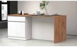 Snack isola 4 ante, 4 cassetti bianco lucido/rovere L200 cm