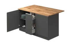 Snack isola 2 ante, 1 cassetto antracite opaco/rovere L155 cm