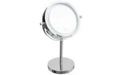Specchio d'appoggio in acciaio con luce Ø19 cm