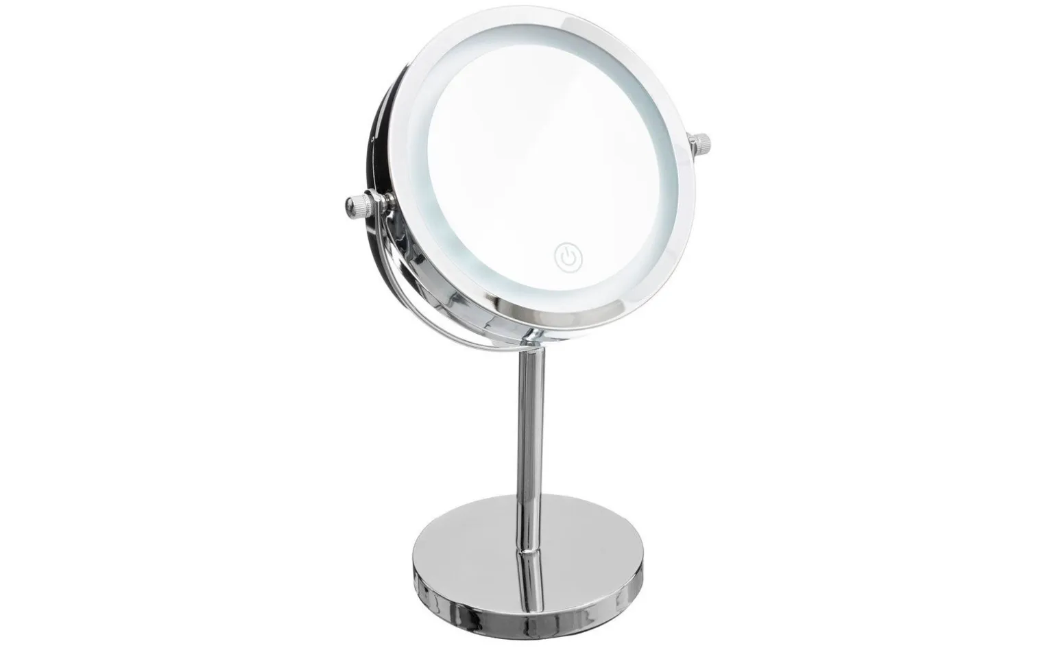 Specchio d'appoggio in acciaio con luce Ø19 cm