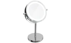 Specchio d'appoggio in acciaio con luce Ø19 cm