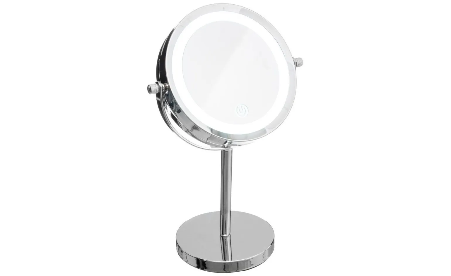Specchio d'appoggio in acciaio con luce Ø19 cm