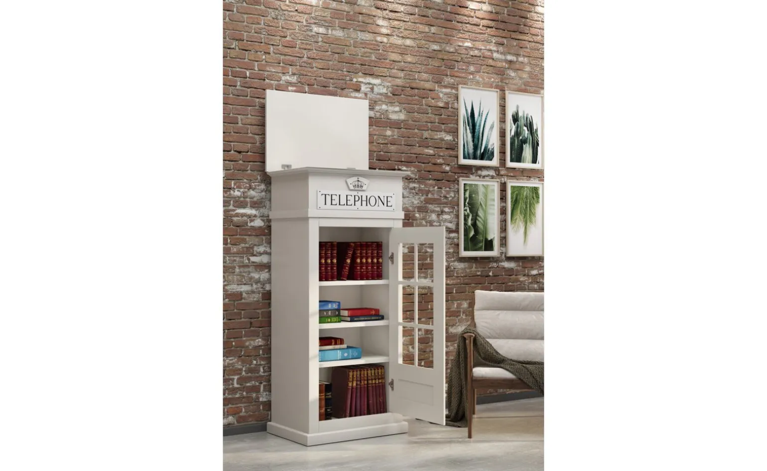Street cabina libreria bianca con 1 anta battente in vetro