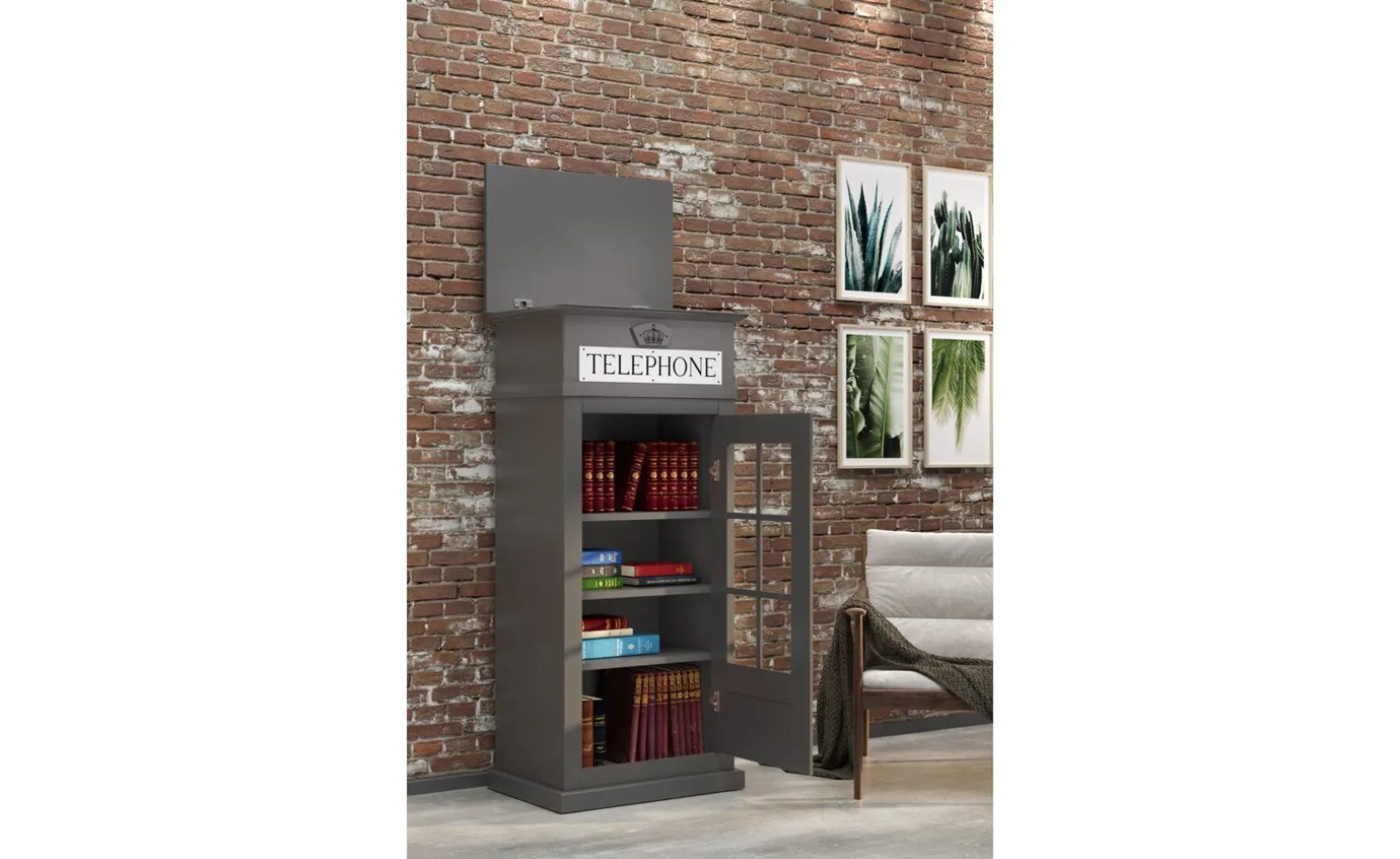 Street cabina libreria grigia con 1 anta battente in vetro
