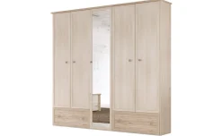 Susy armadio 5 ante battenti, 2 cassetti, con specchio betulla e legno naturale