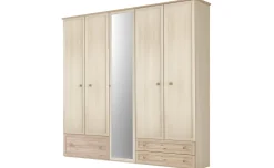 Susy armadio 5 ante battenti, cassettone a sinistra, con specchio betulla e legno naturale