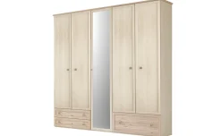 Susy armadio 5 ante battenti, cassettone a destra, con specchio betulla e legno naturale
