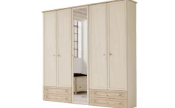 Susy armadio 5 ante battenti, 4 cassetti, con specchio betulla e legno naturale