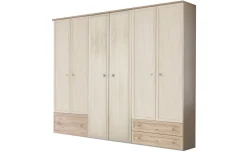 Susy armadio 6 ante battenti, cassettone a sinistra betulla e legno naturale