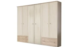 Susy armadio 6 ante battenti, cassettone a destra betulla e legno naturale
