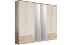 Susy armadio 6 ante battenti, 2 cassetti, con specchio betulla e legno naturale