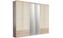 Susy armadio 6 ante battenti, cassettone a destra, con specchi betulla e legno naturale